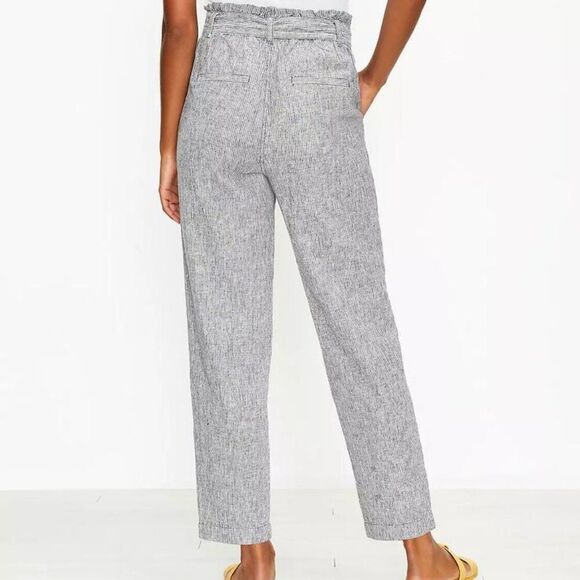 Loft Paperbag Pull On Pants Striped Linen Belted Size Medium - Picture 3 of 9